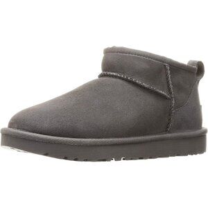 UGG Women's Grey Rounded Toe Sheepskin Lining Classic Ultra Mini Boot